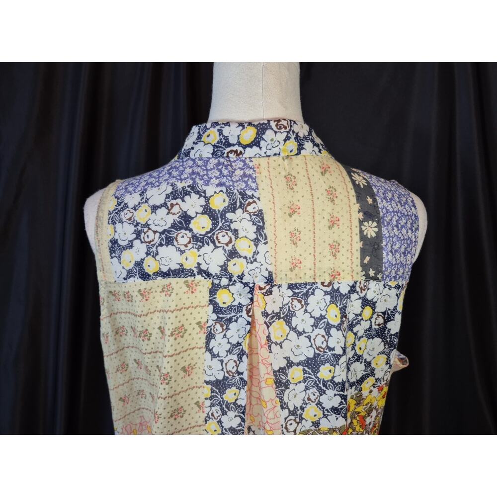 Natural Life Lola Patchwork Floral Tie Front Blouse Orange Blue Multi Large - Picture 9 of 10